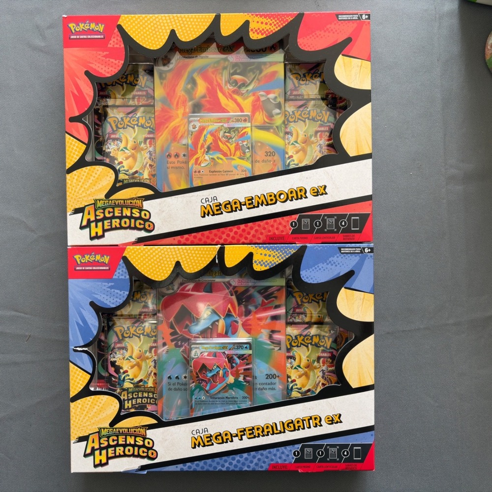 Pokemon TCG Mega-Emboar ex & Mega-Feraligatr ex Ascenso Heroico Spanish 2-Pack